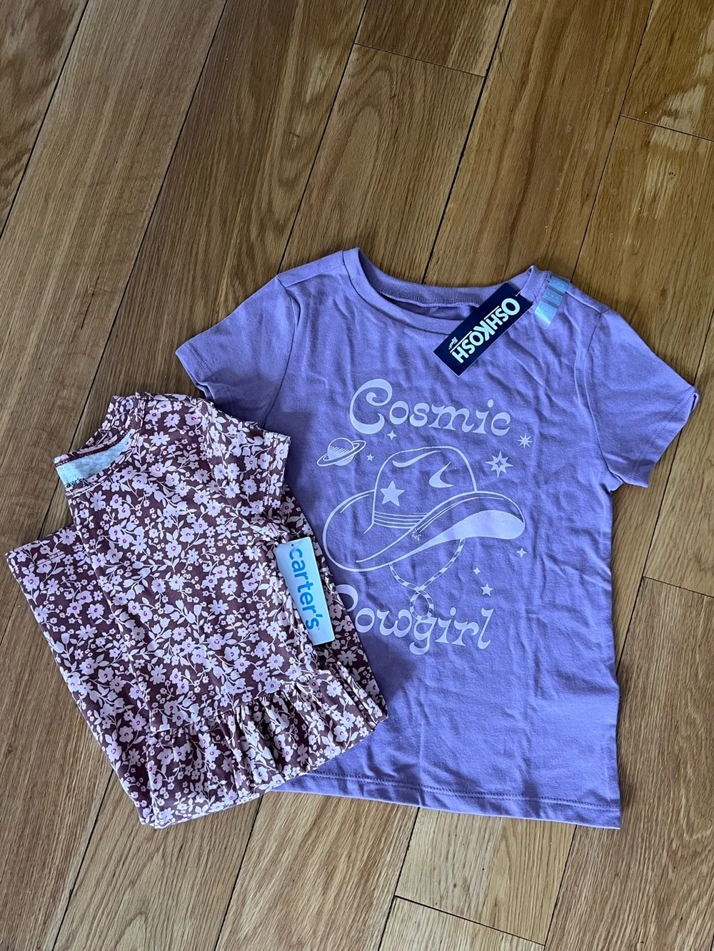 Carter's Floral Dress and Osh Kosh Lavender Graphic Tee Bundle